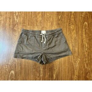 Pact Shorts Womens Medium Grey Twill Organic Cotton Blend Drawstring Pocket